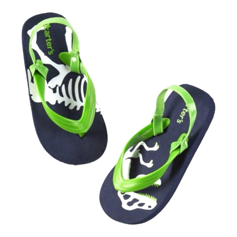 NEW Carter's Baby Dinosaur Flip Flop Sandals Size 3/4 Navy Blue Green Pool Beach